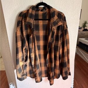 SHEIN Plaid Button Down Shirt - Black and Orange